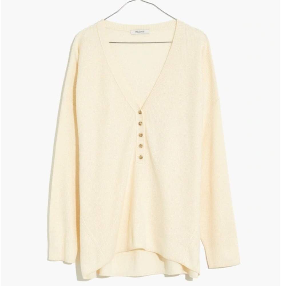 Madewell Asherton Waffle Henley Sweater Small Antique Cream Wool Alpaca